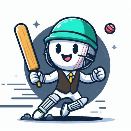 Cricket Player Cartoon Mascot Character Vector Illustration.のイラスト素材