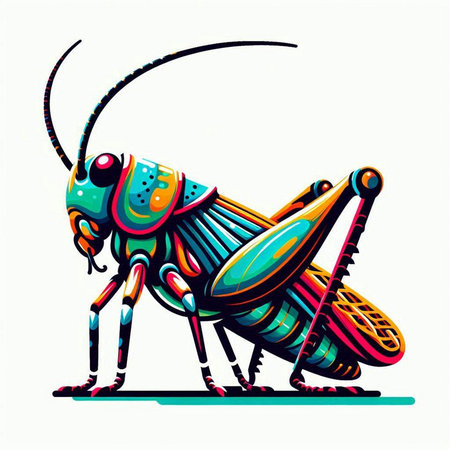 Colorful grasshopper isolated on white background. Vector illustration.のイラスト素材