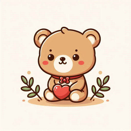 Cute teddy bear holding a red heart. Vector illustration.のイラスト素材