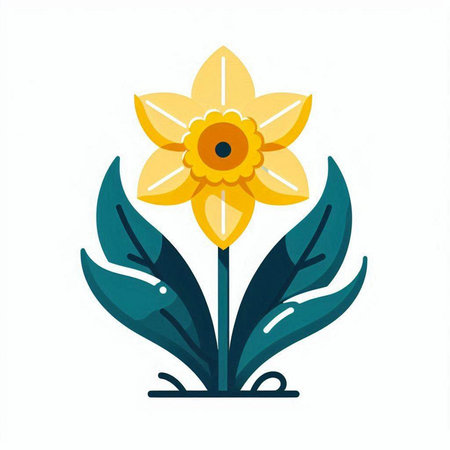 Daffodil flower flat vector illustration isolated on white background.のイラスト素材