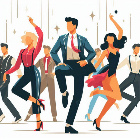 Business people dancing tango. Vector illustration in flat cartoon style.のイラスト素材