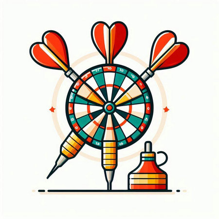 Darts game. Dartboard with darts on white background. Vector illustration.のイラスト素材
