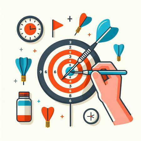 Dartboard with dart, target, arrows and other elements. Flat style vector illustration.のイラスト素材