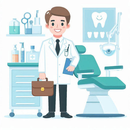 Dentist and dental office. Dentistry concept. Vector illustration.のイラスト素材