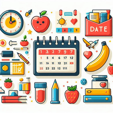 Back to school background with school supplies. Vector illustration in flat style.のイラスト素材