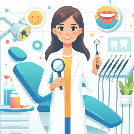 Dentist woman with stomatology tools. Vector illustrationのイラスト素材