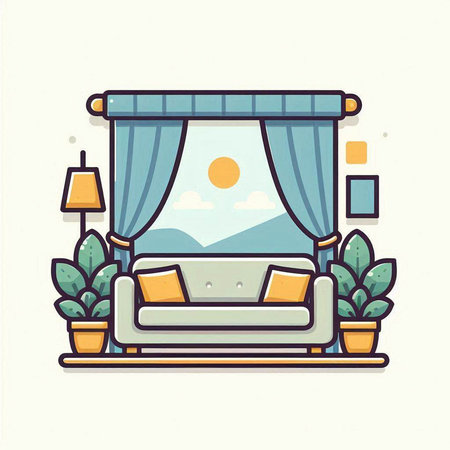 Curtains in the living room. Vector illustration in flat styleのイラスト素材
