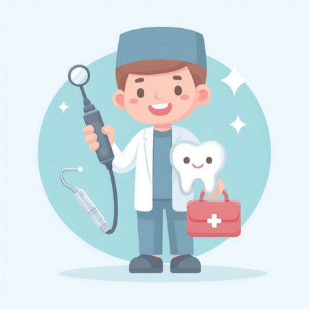 Dentist boy with stethoscope and tools. Vector illustrationのイラスト素材