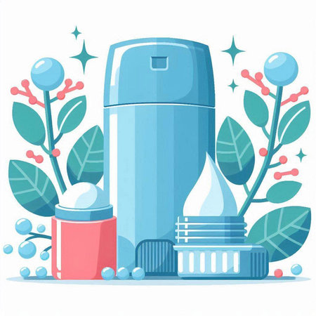 Cosmetic bottle and dispenser with cream. Vector illustration on white background.のイラスト素材