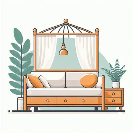 Vector illustration of a bed in a flat style on a white background.のイラスト素材