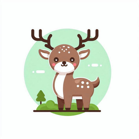 cute reindeer character cartoon animal flat design vector illustration.のイラスト素材
