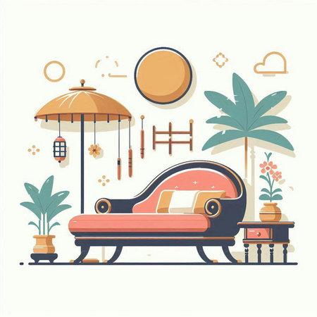 Furniture in retro style. Vector illustration in flat style.のイラスト素材