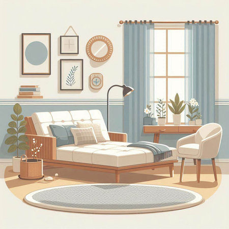 Interior of living room with sofa and armchair. Vector illustration.のイラスト素材