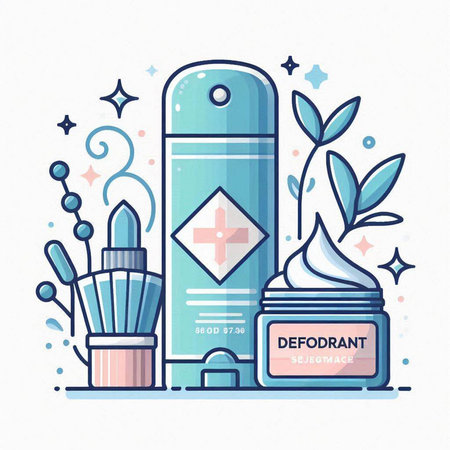 Cosmetic products and tools. Vector illustration in thin line style.のイラスト素材