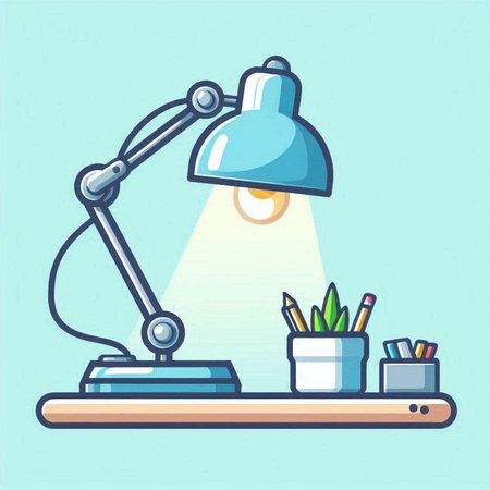 Illustration of a desk lamp on a blue background. Vector illustrationのイラスト素材