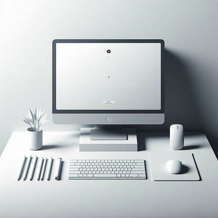Computer with blank screen on the table. 3d render illustration.のイラスト素材