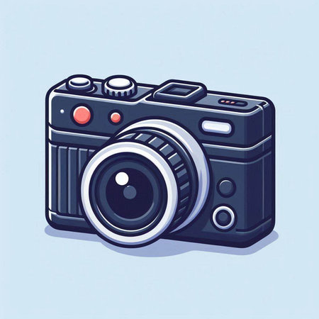 Vector illustration of a digital camera on a blue background. Digital illustration.のイラスト素材