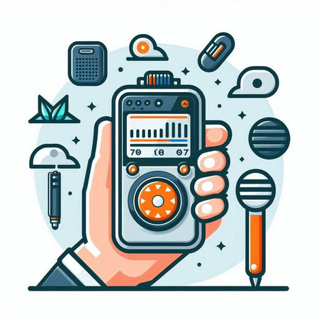Vector illustration of hand holding digital camera. Flat line art design for web, site, advertising, banner, poster, board and print.のイラスト素材