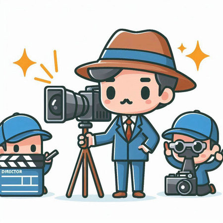 Illustration of a cameraman wearing a hat and a hat.のイラスト素材