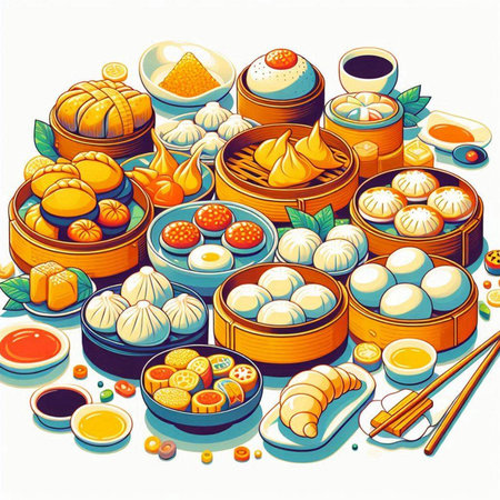 Vector illustration of Chinese dumplings, dim sum, baozi, chinese bun, dim sumのイラスト素材