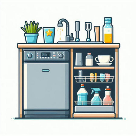 Kitchen furniture. Vector illustration in flat style. Kitchen equipment.のイラスト素材