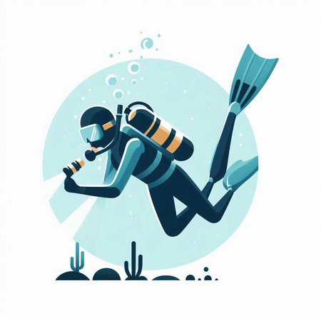 Scuba diver with flippers. Vector illustration in flat style.のイラスト素材