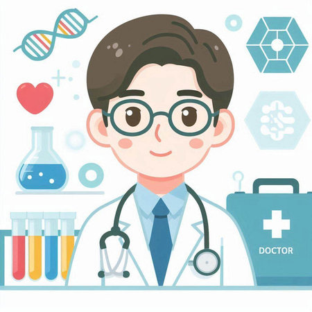 Male doctor with a stethoscope around his neck. Vector illustration.のイラスト素材
