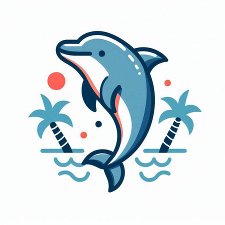 Dolphin in the sea. Hand drawn vector illustration in cartoon style.のイラスト素材