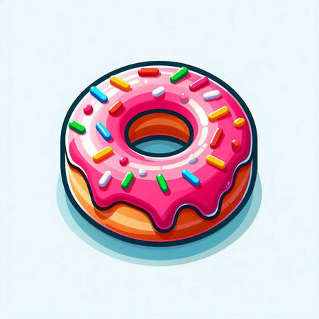 Donut with pink glaze and sprinkles. Vector illustration.のイラスト素材