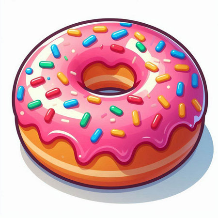 Illustration of a pink glazed donut on a white backgroundのイラスト素材