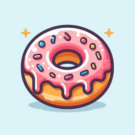 Donut with pink glaze. Vector illustration in cartoon style.のイラスト素材
