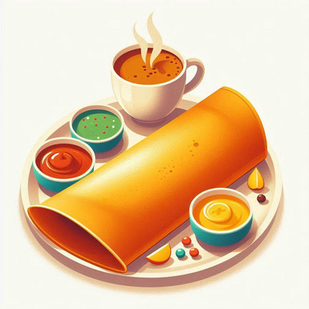 Illustration of a cup of coffee and a roll of paper with a patternのイラスト素材