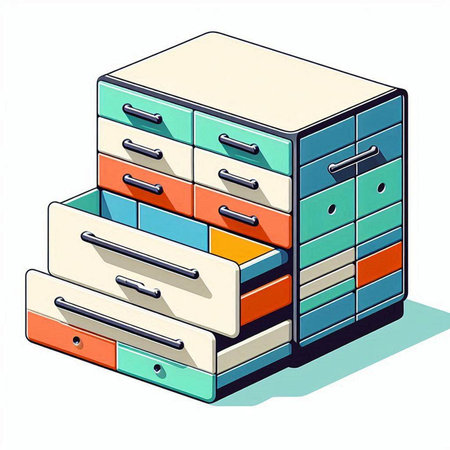 Illustration of a stack of drawers on a white background.のイラスト素材