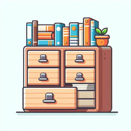 Bookshelf with books. Vector illustration in flat cartoon style.のイラスト素材