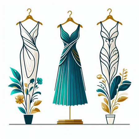 Wedding dress on hangers. Vector illustration in retro style.のイラスト素材