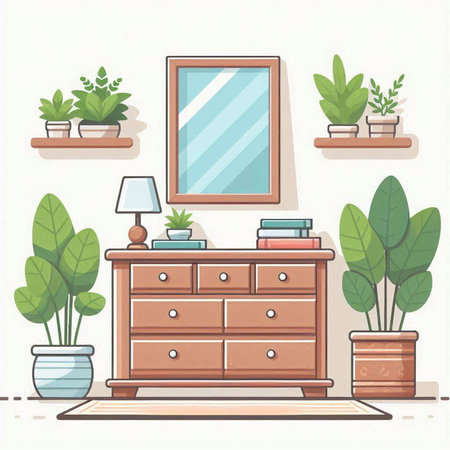 Furniture and houseplants. Flat style vector illustration.のイラスト素材
