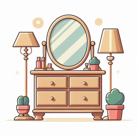 Vector illustration of a chest of drawers with a mirror in the interiorのイラスト素材