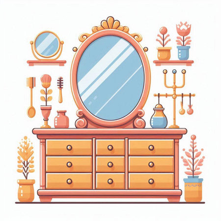 Dressing table and mirror. Vector illustration in a flat style.のイラスト素材