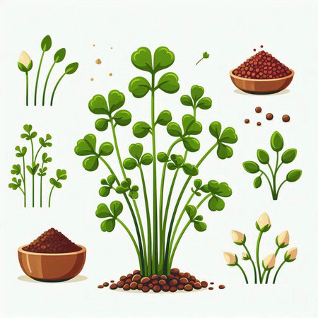 Microgreens set. Collection of micro greens. Vector illustration.のイラスト素材