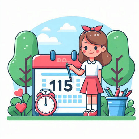 Girl doing homework in the park. Vector illustration in a flat styleのイラスト素材