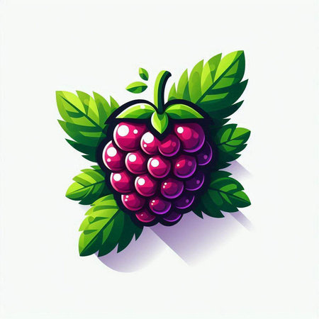 Raspberry with leaves on a white background. Vector illustration of a berry.のイラスト素材