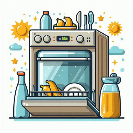 Household appliances in the oven. Vector illustration in cartoon style.のイラスト素材