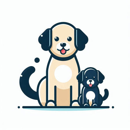 Cute cartoon dog and puppy. Vector illustration in flat style.のイラスト素材