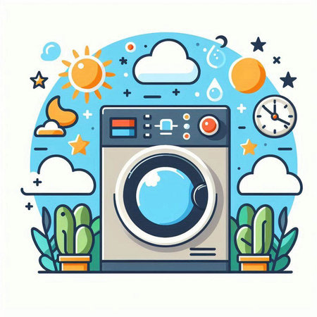 Washing machine. Laundry day. Flat vector illustration.のイラスト素材