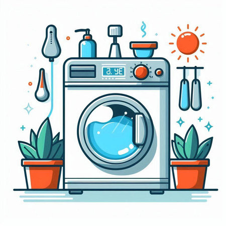 Washing machine. Laundry service. Flat vector illustration.のイラスト素材