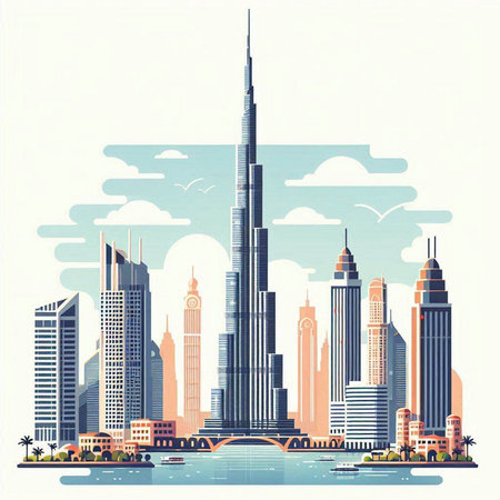Dubai skyline with skyscrapers. UAE. Vector illustration.のイラスト素材