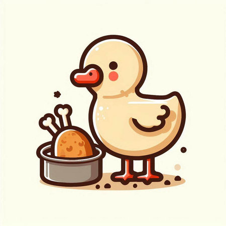 Cute duck and a bowl of chicken eggs. Vector illustration.のイラスト素材