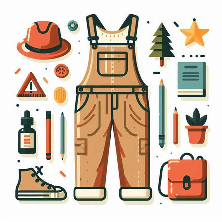 Worker clothes and accessories. Vector illustration in flat design style.のイラスト素材