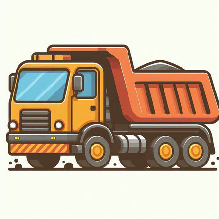 Vector illustration of a yellow dump truck isolated on a white background.のイラスト素材