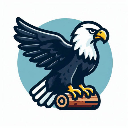 Bald eagle on a log. Vector illustration isolated on white background.のイラスト素材